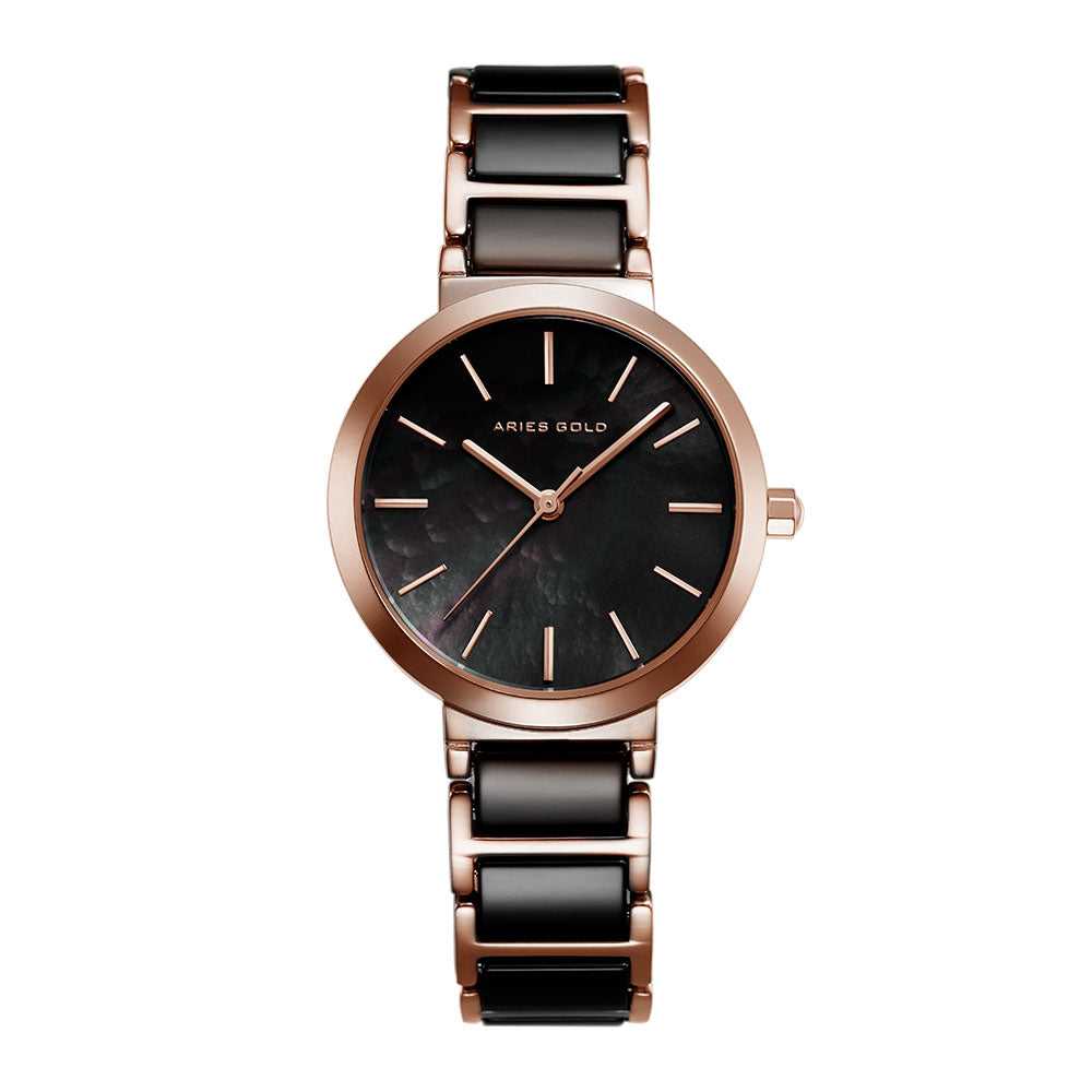 ARIES GOLD ENCHANT L 5037Z RG-BK BLACK CERAMIC WOMEN'S WATCH - H2 Hub Watches