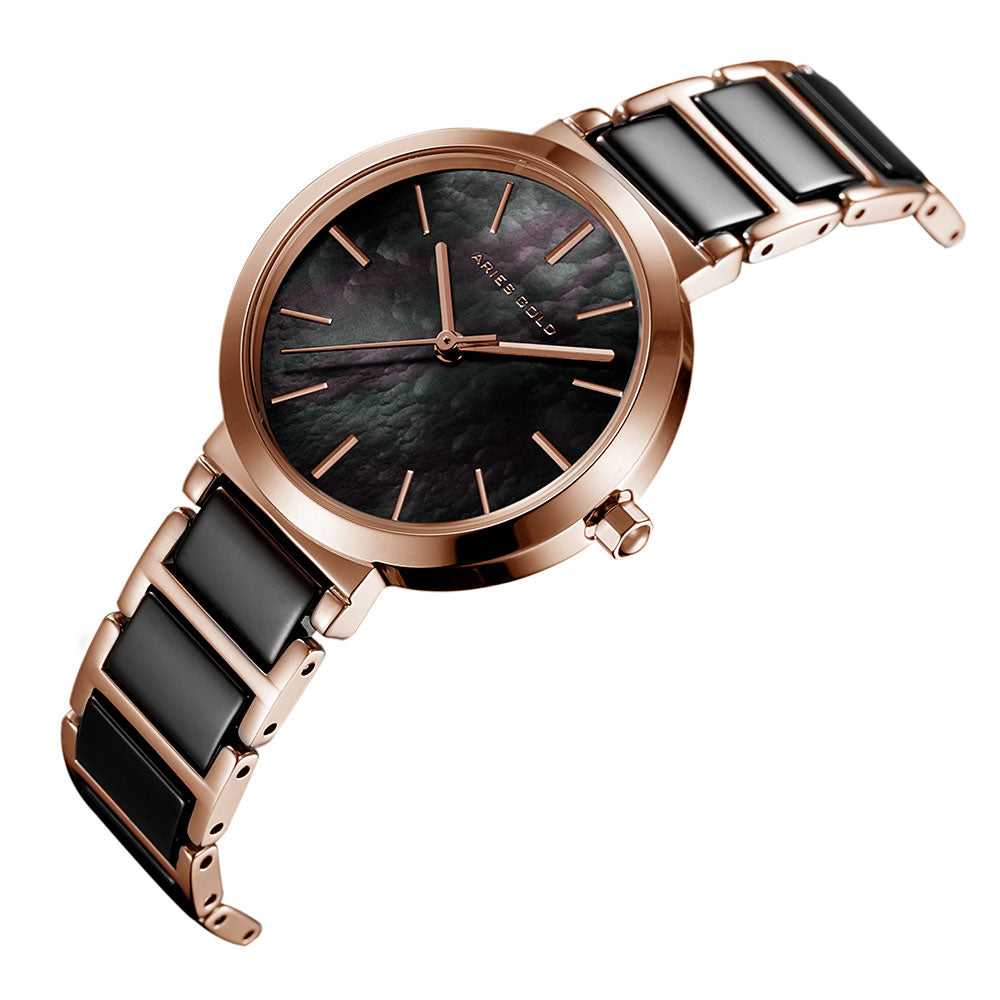 ARIES GOLD ENCHANT L 5037Z RG-BK BLACK CERAMIC WOMEN'S WATCH - H2 Hub Watches