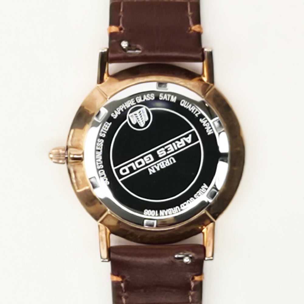ARIES GOLD URBAN TANGO ROSE GOLD STAINLESS STEEL L 1008 RG-BEI BROWN LEATHER STRAP WOMEN'S WATCH - H2 Hub Watches