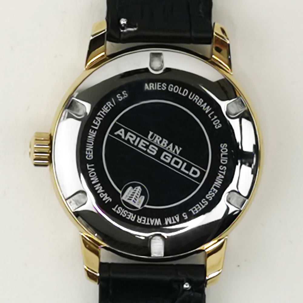 ARIES GOLD URBAN ETERNAL GOLD STAINLESS STEEL L 103 G-BKG BLACK LEATHER STRAP WOMEN'S WATCH - H2 Hub Watches