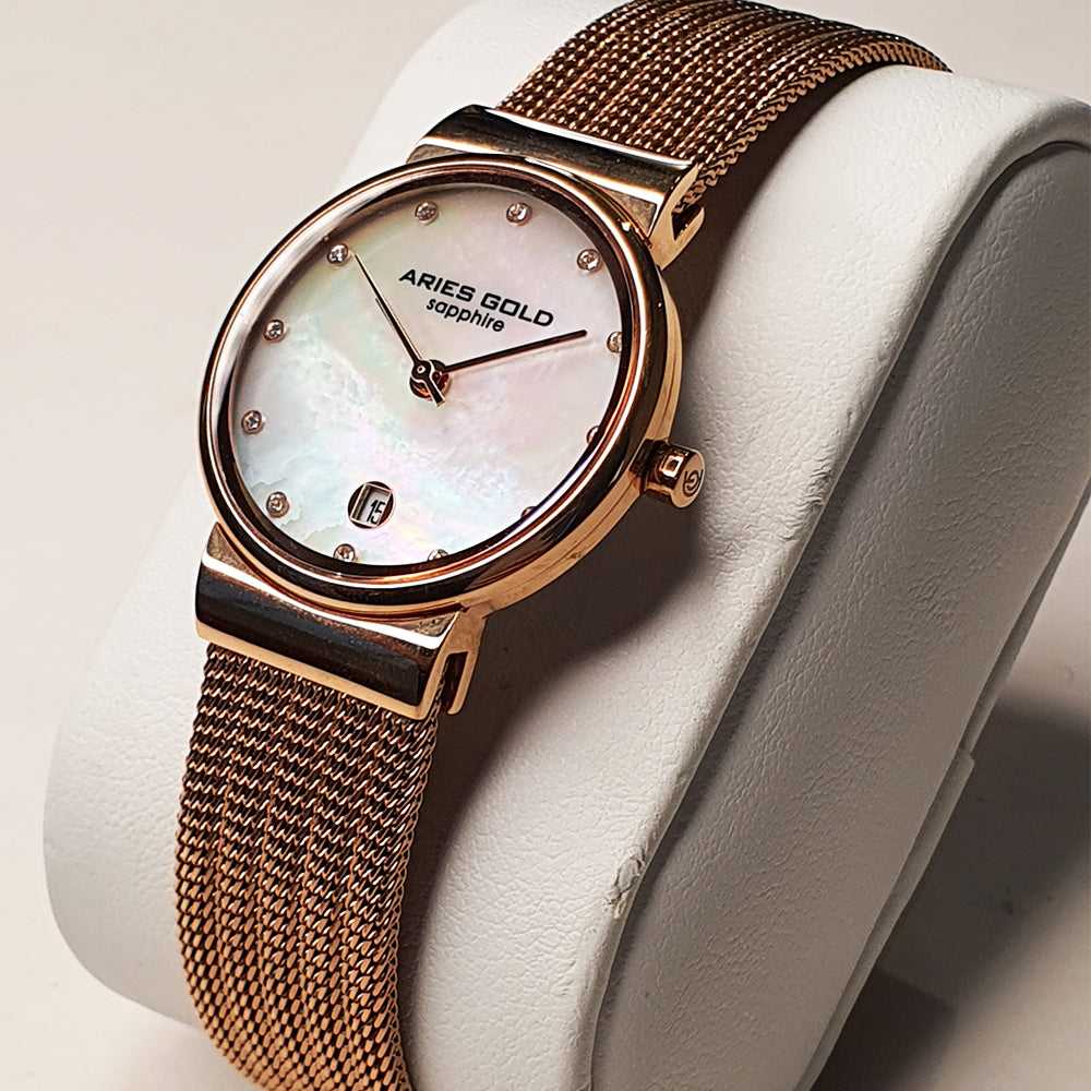 ARIES GOLD ENCHANT CAMILLE ROSE GOLD STAINLESS STEEL L 5002 RG-MOP MESH STRAP WOMEN'S WATCH - H2 Hub Watches