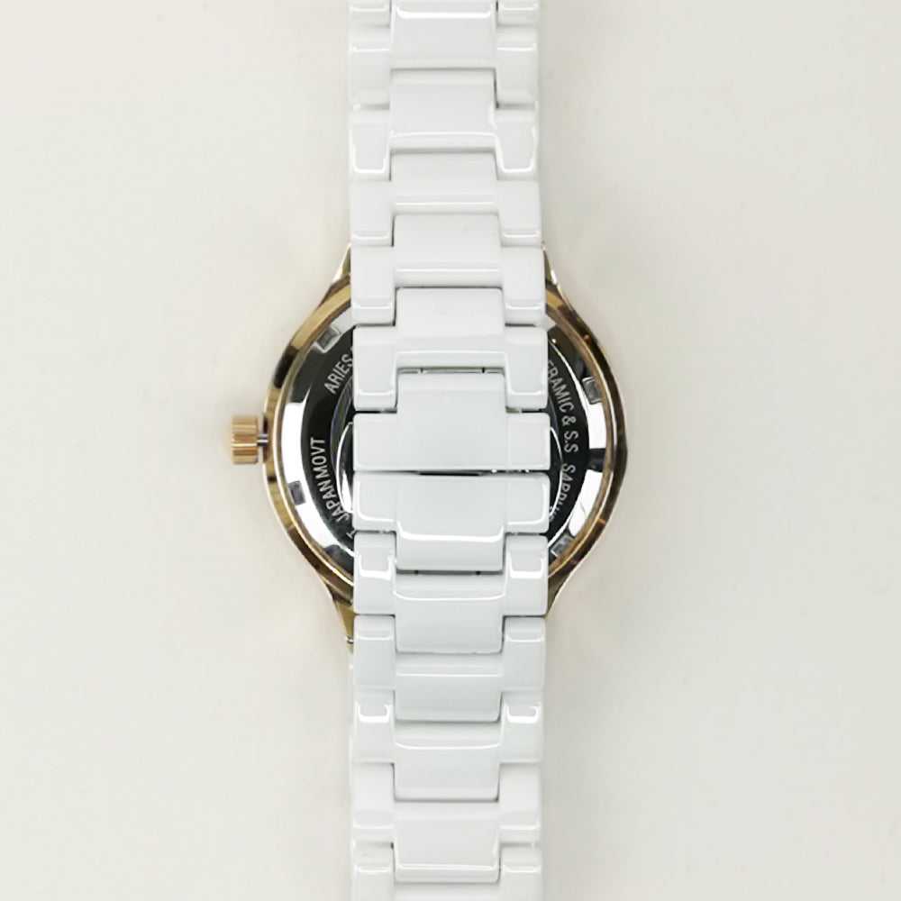 ARIES GOLD L 5004Z G-W WHITE CERAMIC STRAP WOMEN'S WATCH - H2 Hub Watches