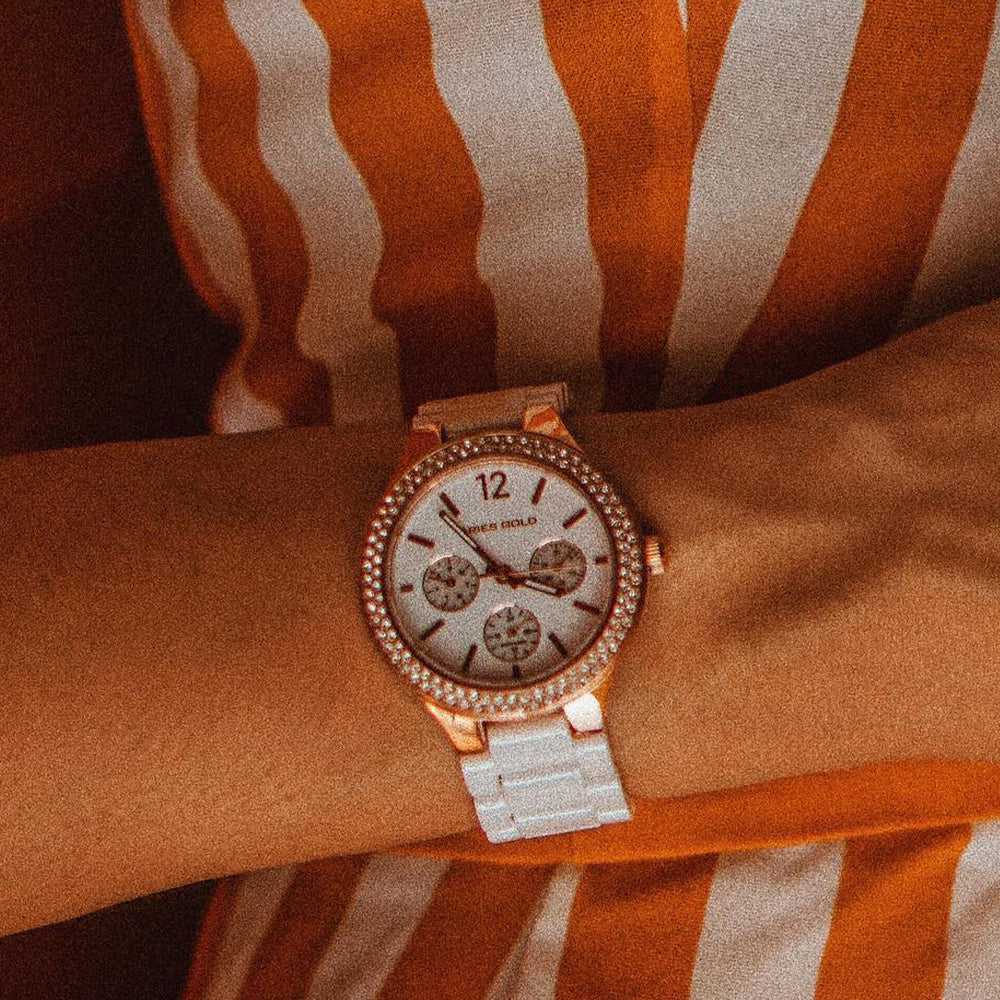 ARIES GOLD ENCHANT CONQUERESS ROSE GOLD STAINLESS STEEL L 5004Z RG-W WHITE CERAMIC STRAP WOMEN'S WATCH - H2 Hub Watches