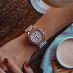 ARIES GOLD ENCHANT CONQUERESS ROSE GOLD STAINLESS STEEL L 5004Z RG-W WHITE CERAMIC STRAP WOMEN'S WATCH - H2 Hub Watches