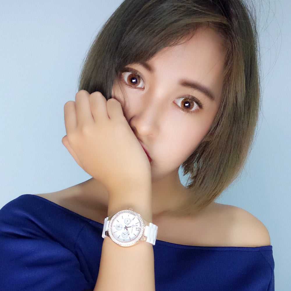 ARIES GOLD ENCHANT CONQUERESS ROSE GOLD STAINLESS STEEL L 5004Z RG-W WHITE CERAMIC STRAP WOMEN'S WATCH - H2 Hub Watches