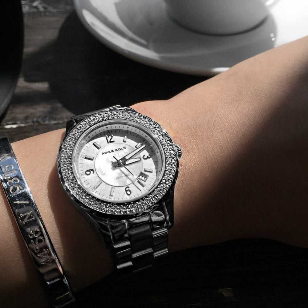 ARIES GOLD ENCHANT VENUS SILVER STAINLESS STEEL L 5005Z S-MOP WOMEN'S WATCH - H2 Hub Watches
