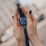 ARIES GOLD ENCHANT FLEUR BLUE L 5035 PUR-TL LEATHER STRAP WOMEN'S WATCH - H2 Hub Watches