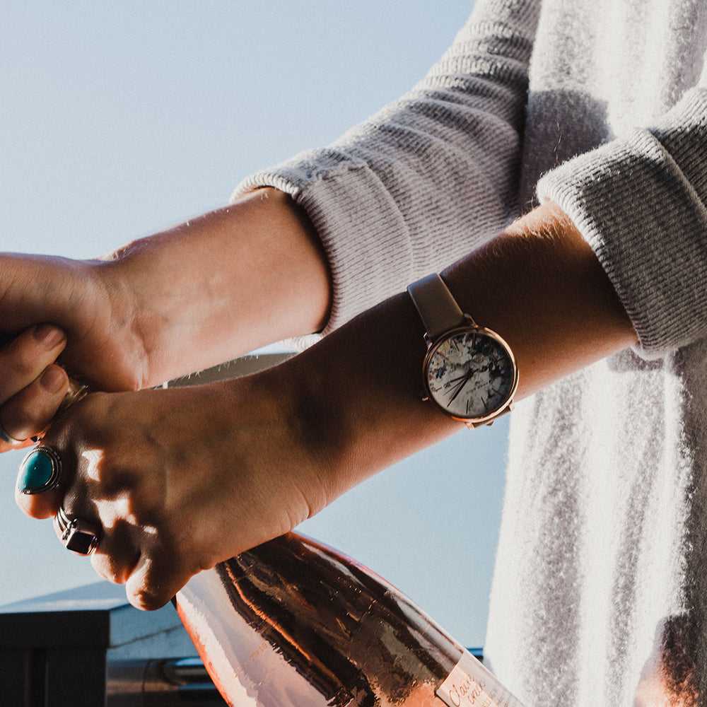 ARIES GOLD ENCHANT FLEUR ROSE GOLD STAINLESS STEEL L 5035 RG-GYFL LEATHER STRAP WOMEN'S WATCH - H2 Hub Watches