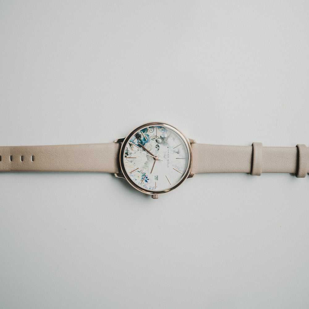 ARIES GOLD ENCHANT FLEUR ROSE GOLD STAINLESS STEEL L 5035 RG-GYFL LEATHER STRAP WOMEN'S WATCH - H2 Hub Watches