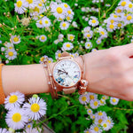 ARIES GOLD ENCHANT FLEUR ROSE GOLD STAINLESS STEEL L 5035 RG-GYFL LEATHER STRAP WOMEN'S WATCH - H2 Hub Watches