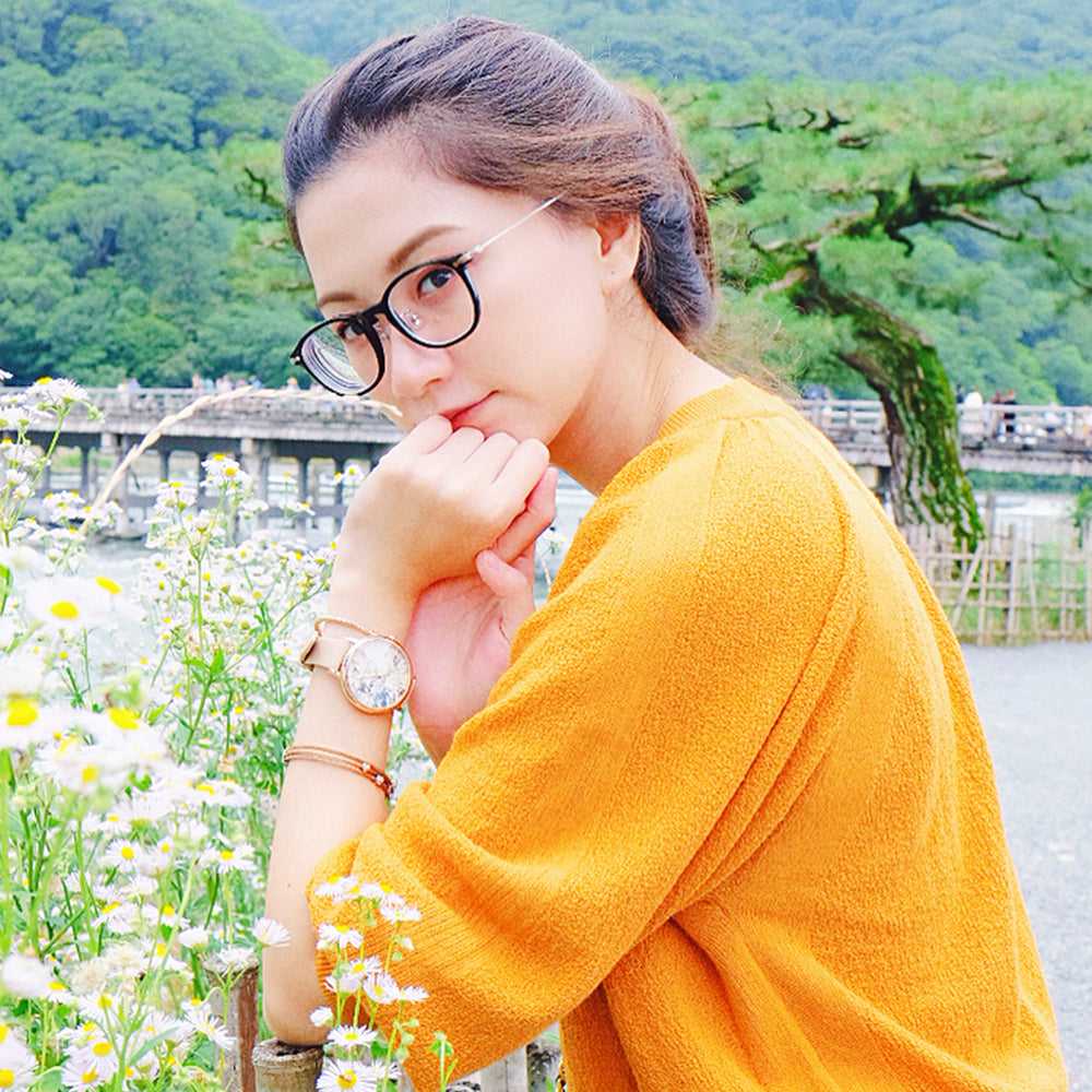 ARIES GOLD ENCHANT FLEUR ROSE GOLD STAINLESS STEEL L 5035 RG-GYFL LEATHER STRAP WOMEN'S WATCH - H2 Hub Watches