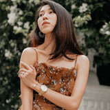 ARIES GOLD ENCHANT FLEUR ROSE GOLD STAINLESS STEEL L 5035 RG-GYFL LEATHER STRAP WOMEN'S WATCH - H2 Hub Watches