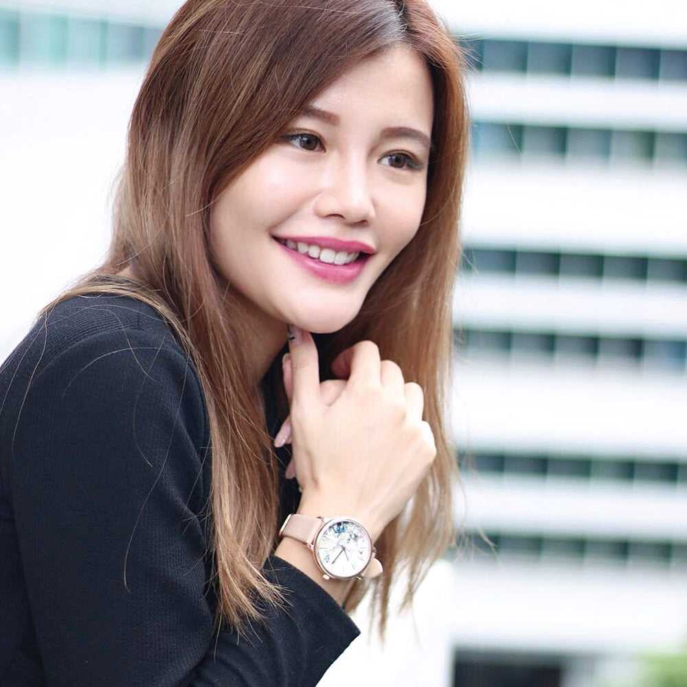 ARIES GOLD ENCHANT FLEUR ROSE GOLD STAINLESS STEEL L 5035 RG-GYFL LEATHER STRAP WOMEN'S WATCH - H2 Hub Watches