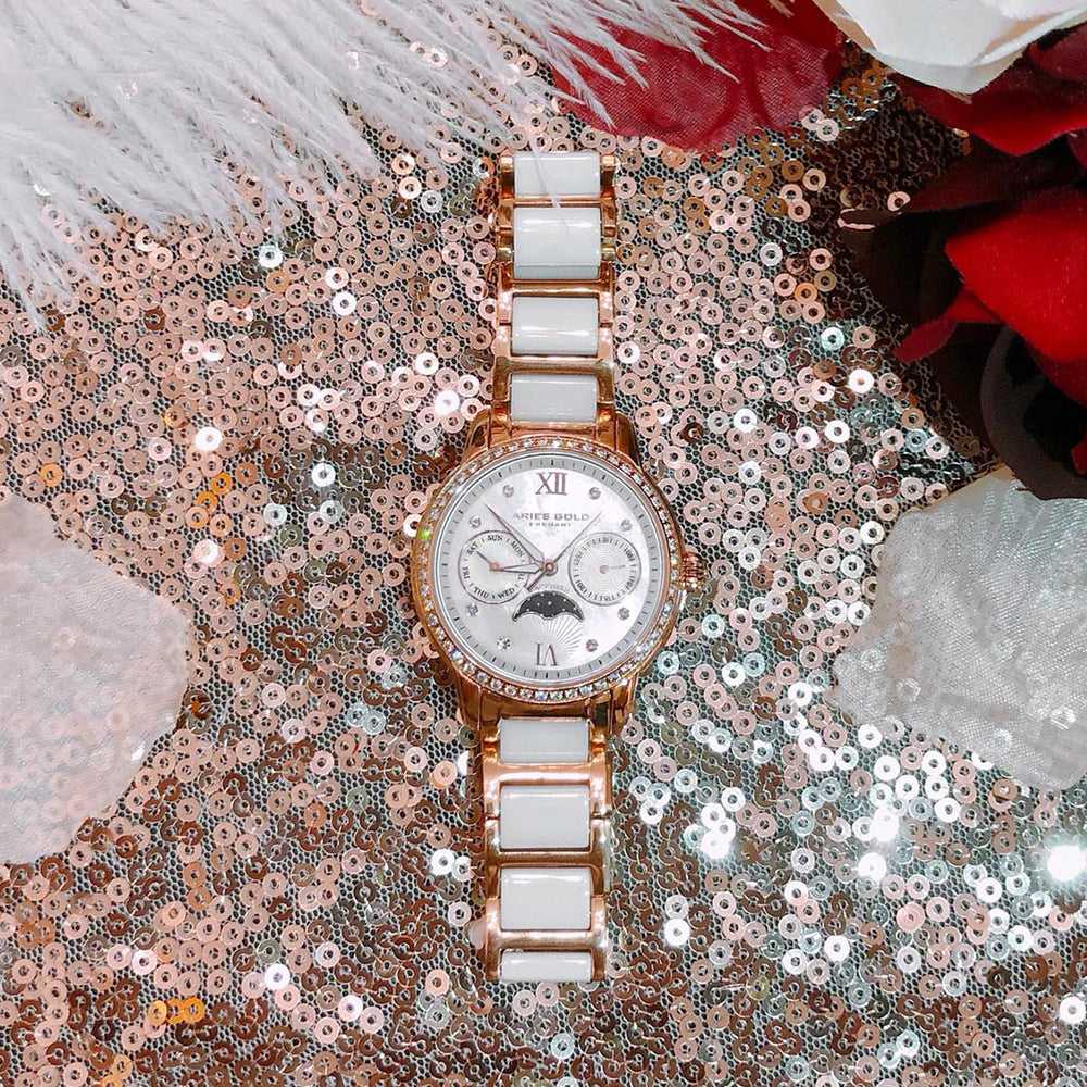 ARIES GOLD ENCHANT LUNA L 58010L RG-MP WHITE CERAMIC WOMEN'S WATCH - H2 Hub Watches