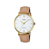 Casio General White Dial Brown Leather Strap Women Watch LTP-VT01GL-7BUDF-P
