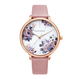 ARIES GOLD ENCHANT FLEUR ROSE GOLD STAINLESS STEEL L 5035A RG-PUFL PINK LEATHER STRAP WOMEN'S WATCH - H2 Hub Watches