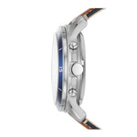 FOSSIL GRANT SPORT AUTOMATIC SILVER STAINLESS STEEL ME3140 BROWN LEATHER STRAP MEN'S WATCH - H2 Hub Watches