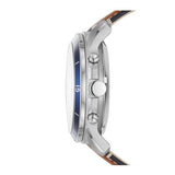 FOSSIL GRANT SPORT AUTOMATIC SILVER STAINLESS STEEL ME3140 BROWN LEATHER STRAP MEN'S WATCH - H2 Hub Watches