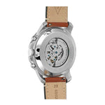 FOSSIL GRANT SPORT AUTOMATIC SILVER STAINLESS STEEL ME3140 BROWN LEATHER STRAP MEN'S WATCH - H2 Hub Watches