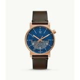 FOSSIL ME3169P BARSTOW AUTO RISE GOLD ROUND SKELETON BLUE DIAL BROWN LEATHER MEN'S WATCH
