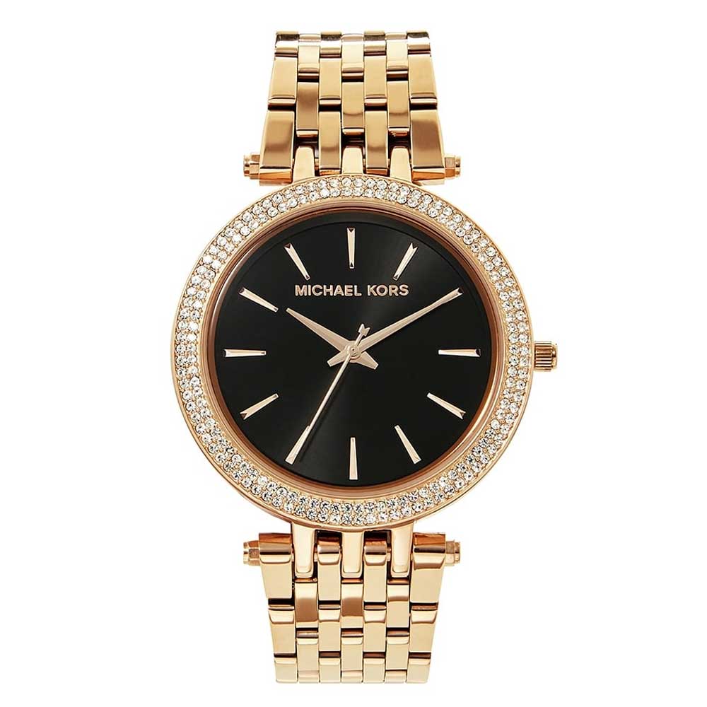 Michael kors rose gold black face watch best sale