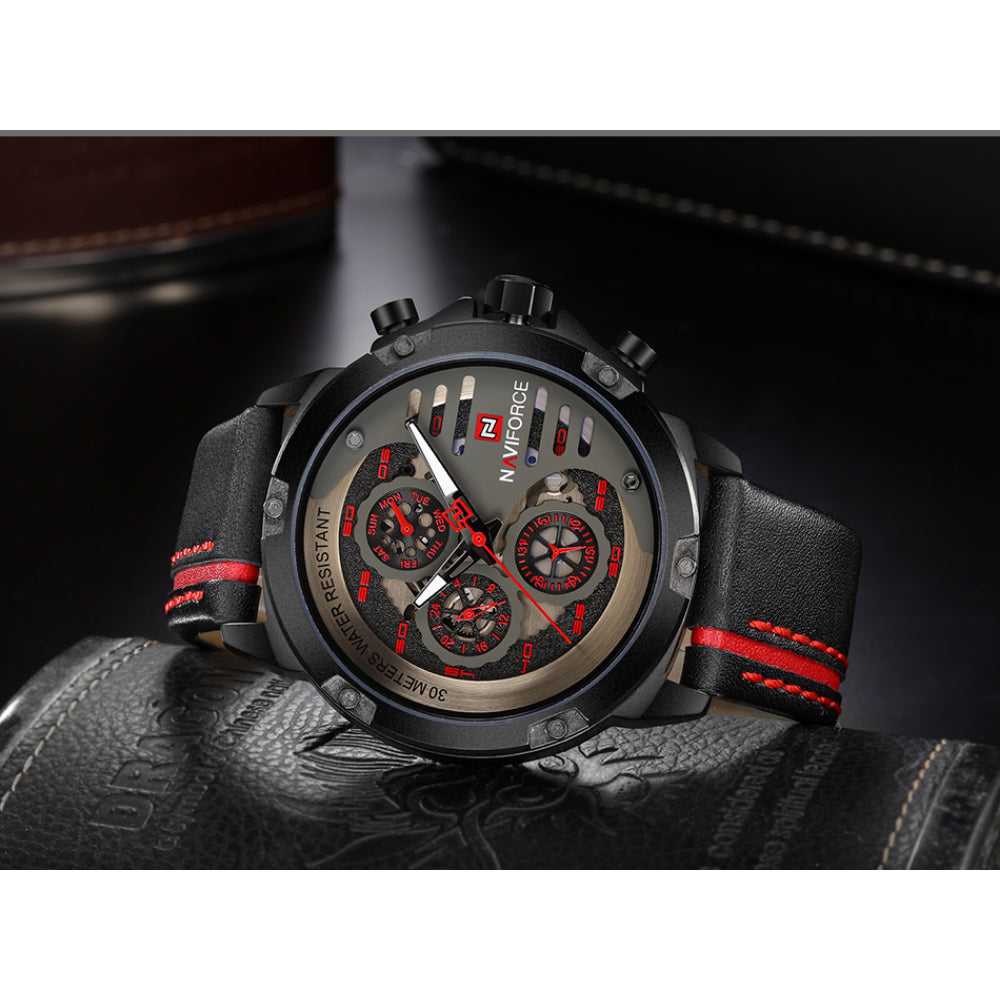 NAVIFORCE NF9110 B/R/B MEN'S CHRONOGRAPH WATCH - H2 Hub Watches