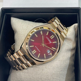 Citizen Mechanical Automatic Red Dial Gold Stainless Steel Strap Men Watch NJ0153-82X