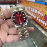 Citizen Mechanical Automatic Red Dial Gold Stainless Steel Strap Men Watch NJ0153-82X
