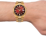 Citizen Mechanical Automatic Red Dial Gold Stainless Steel Strap Men Watch NJ0153-82X