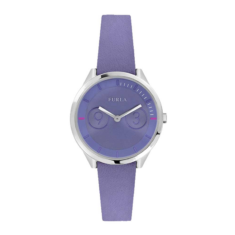 FURLA METROPOLIS ANALOG QUARTZ SILVER STAINLESS STEEL R4251102506 PURPLE LEATHER STRAP WOMEN'S WATCH - H2 Hub Watches