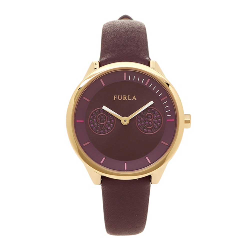 FURLA METROPOLIS ANALOG QUARTZ GOLD STAINLESS STEEL R4251102516 BURGUNDY LEATHER STRAP WOMEN'S WATCH - H2 Hub Watches