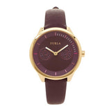 FURLA METROPOLIS ANALOG QUARTZ GOLD STAINLESS STEEL R4251102516 BURGUNDY LEATHER STRAP WOMEN'S WATCH - H2 Hub Watches