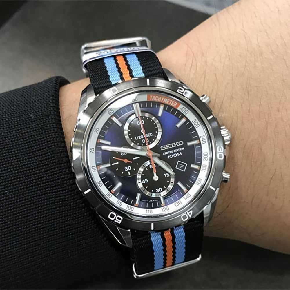 SEIKO CRITERIA SNDH21P1 CHRONOGRAPH MEN'S STRIPED NYLON STRAP WATCH - H2 Hub Watches