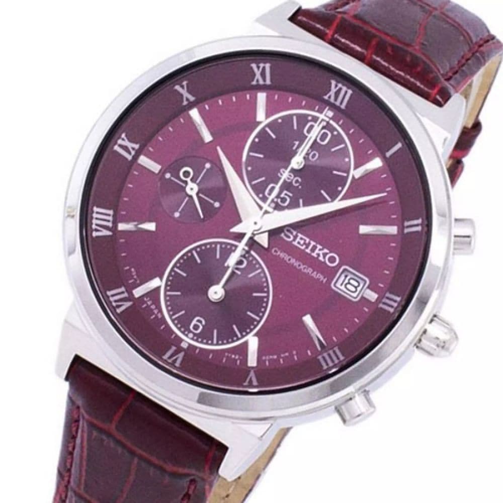 SEIKO GENERAL SNDV37P1 CHRONOGRAPH MAROON LEATHER STRAP WOMEN'S WATCH - H2 Hub Watches