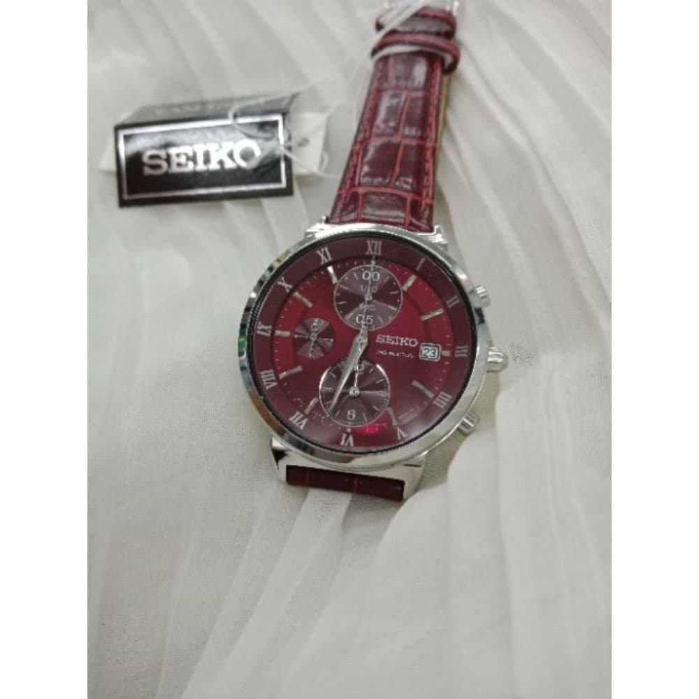 SEIKO GENERAL SNDV37P1 CHRONOGRAPH MAROON LEATHER STRAP WOMEN'S WATCH - H2 Hub Watches