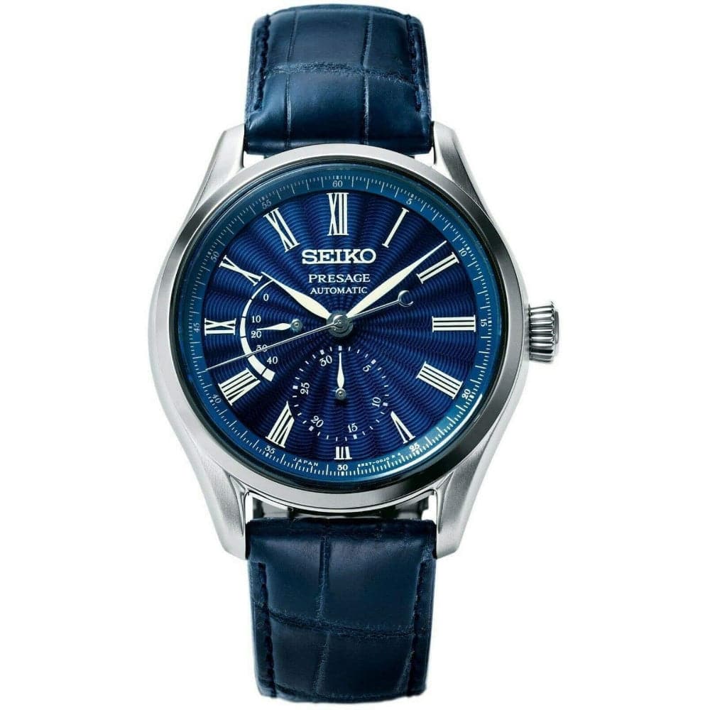SEIKO PRESAGE SPB073J1 AUTOMATIC MEN S BLUE LEATHER STRAP WATCH H2 Hub