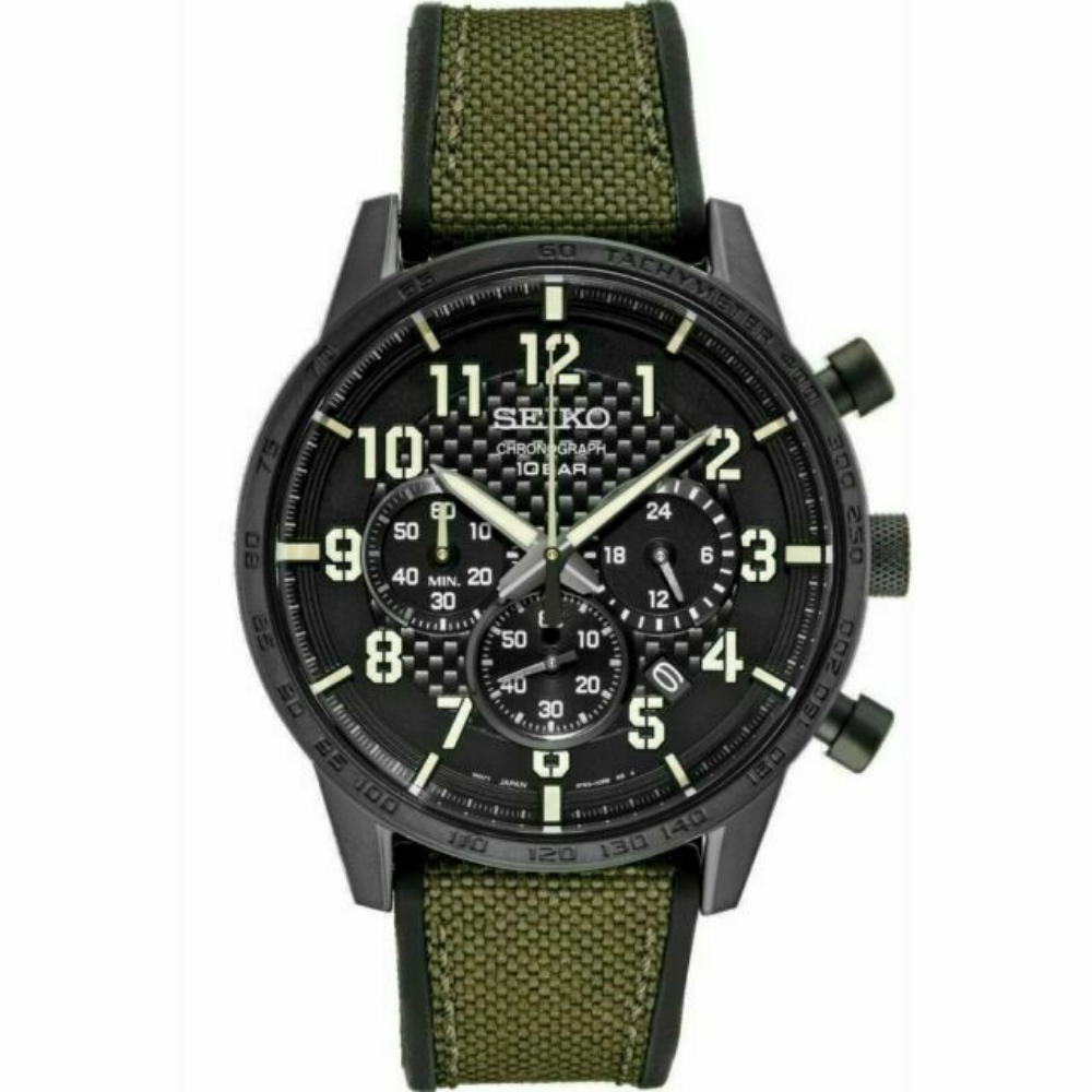 SEIKO CHRONOGRAPH SSB369P1 GREEN STRAP MEN WATCH H2 Hub