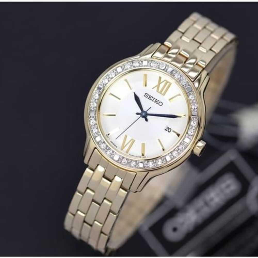 SEIKO GENERAL SWAROVSKI CRYSTAL SXDG76P1 STAINLESS STEEL WOMEN'S GOLD WATCH - H2 Hub Watches