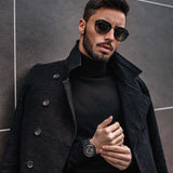ARIES GOLD CHRONOGRAPH JOLTER BLACK STAINLESS STEEL G 7008 BK-BK LEATHER STRAP MEN'S WATCH - H2 Hub Watches