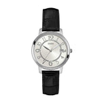 GUESS KISMET SILVER STAINLESS STEEL W0930L2 BLACK LEATHER STRAP WOMEN'S WATCH - H2 Hub Watches