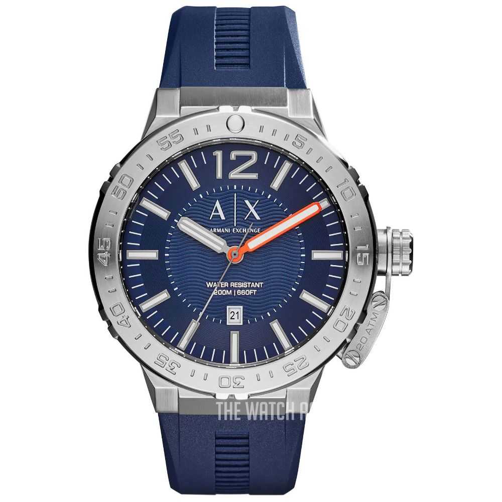ARMANI EXCHANGE ANALOG QUARTZ SILVER STAINLESS STEEL AX1812 BLUE RUBBER STRAP MEN'S WATCH - H2 Hub Watches