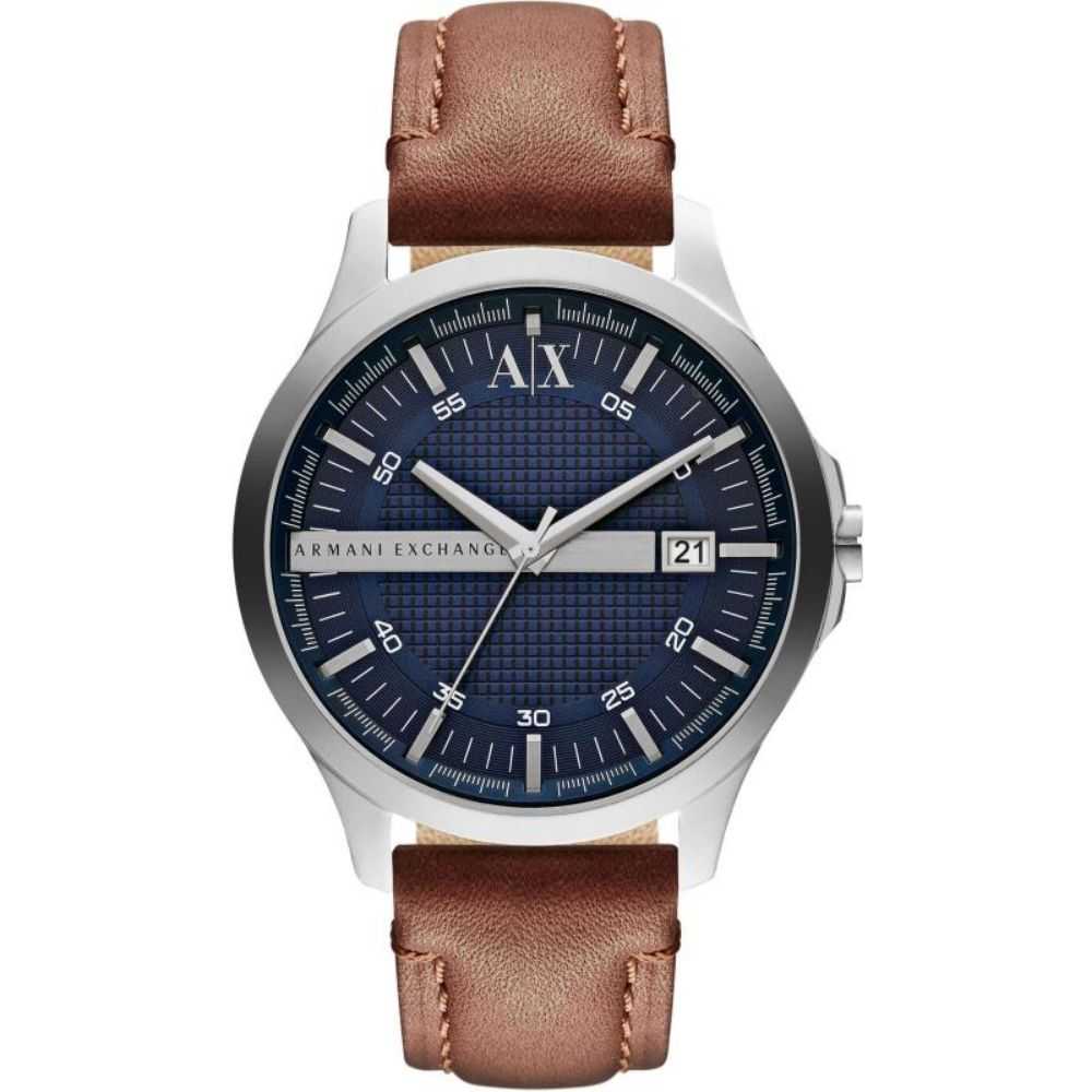 ARMANI EXCHANGE ANALOG QUARTZ SILVER STAINLESS STEEL AX2133 BROWN LEATHER STRAP MEN'S WATCH - H2 Hub Watches
