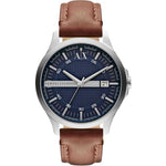 ARMANI EXCHANGE ANALOG QUARTZ SILVER STAINLESS STEEL AX2133 BROWN LEATHER STRAP MEN'S WATCH - H2 Hub Watches