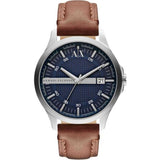 ARMANI EXCHANGE ANALOG QUARTZ SILVER STAINLESS STEEL AX2133 BROWN LEATHER STRAP MEN'S WATCH - H2 Hub Watches