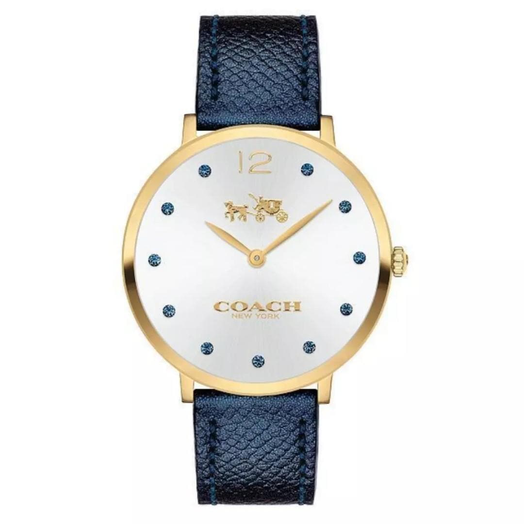 COACH SLIM EASTON GOLD STAINLESS STEEL 14502687 BLUE LEATHER STRAP WOM H2 Hub