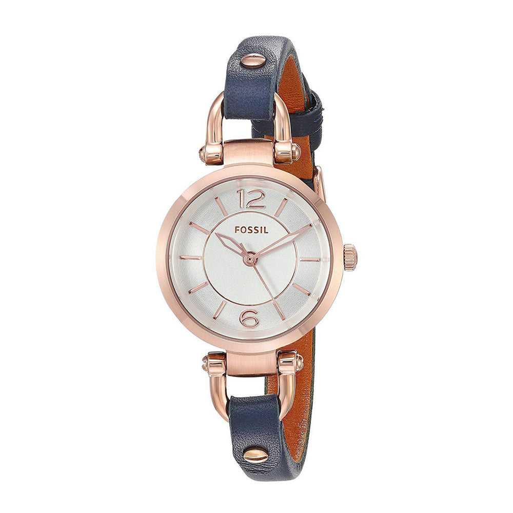 FOSSIL GEORGIA ANALOG QUARTZ ROSE GOLD STAINLESS STEEL ES4026 GREY LEATHER STRAP WOMEN'S WATCH - H2 Hub Watches