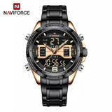 NAVIFORCE NF9201 RG/B  STAINLESS STEEL DUAL TIME ROSE BLACK MEN'S WATCH