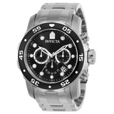 Invicta Pro Diver Black Dial Stainless Steel Strap Men's Watch - Chronograph | 0069