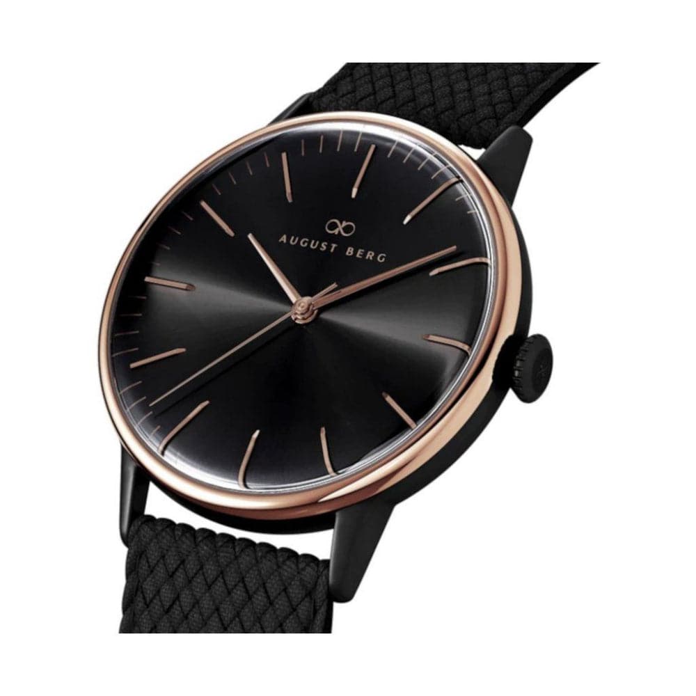 August Berg Black Dial Leather Strap Unisex Watch 10232G01VBK H2 Hub