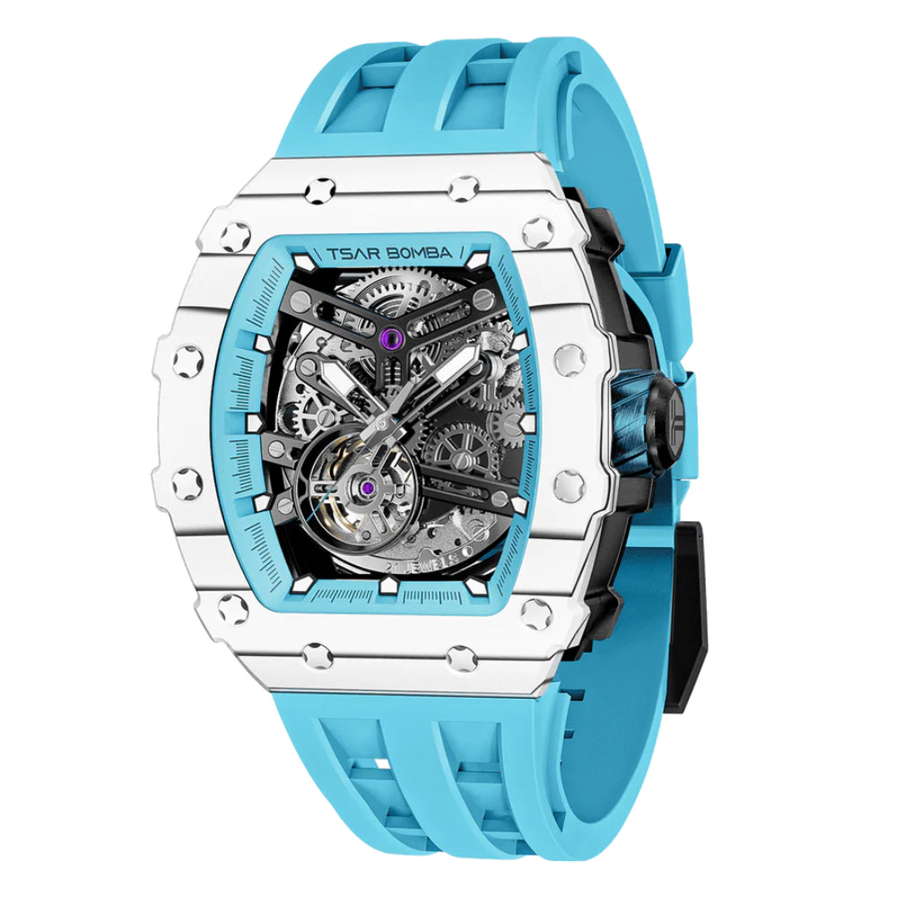 Tsar Bomba Automatic Light Blue FKM Rubber Strap Men's Watch TB8208CF-06